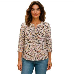 JM Collection Women's Pullover Top Sz M 3/4 Sleeve White Purple Black NEW